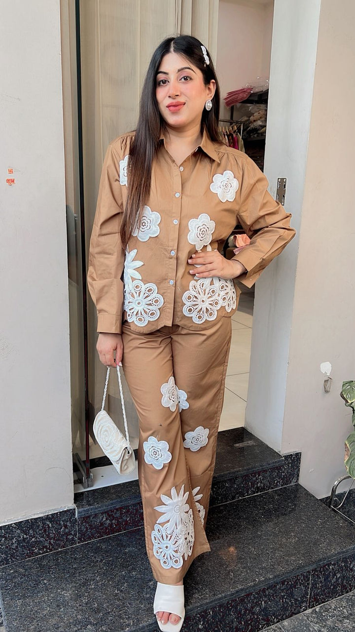 BROWN FLORAL PATCH CO-ORD