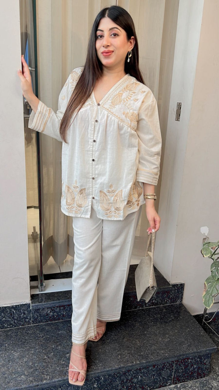 IVORY WHITE EMBROIDERED CO-ORD