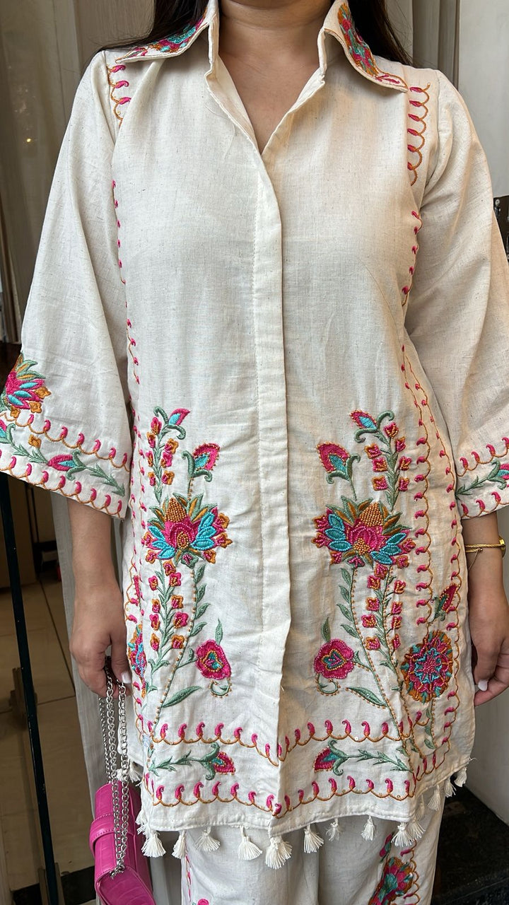 COTTON THREAD EMBROIDERY CO-ORD WITH MOTI HIGHLIGHTING