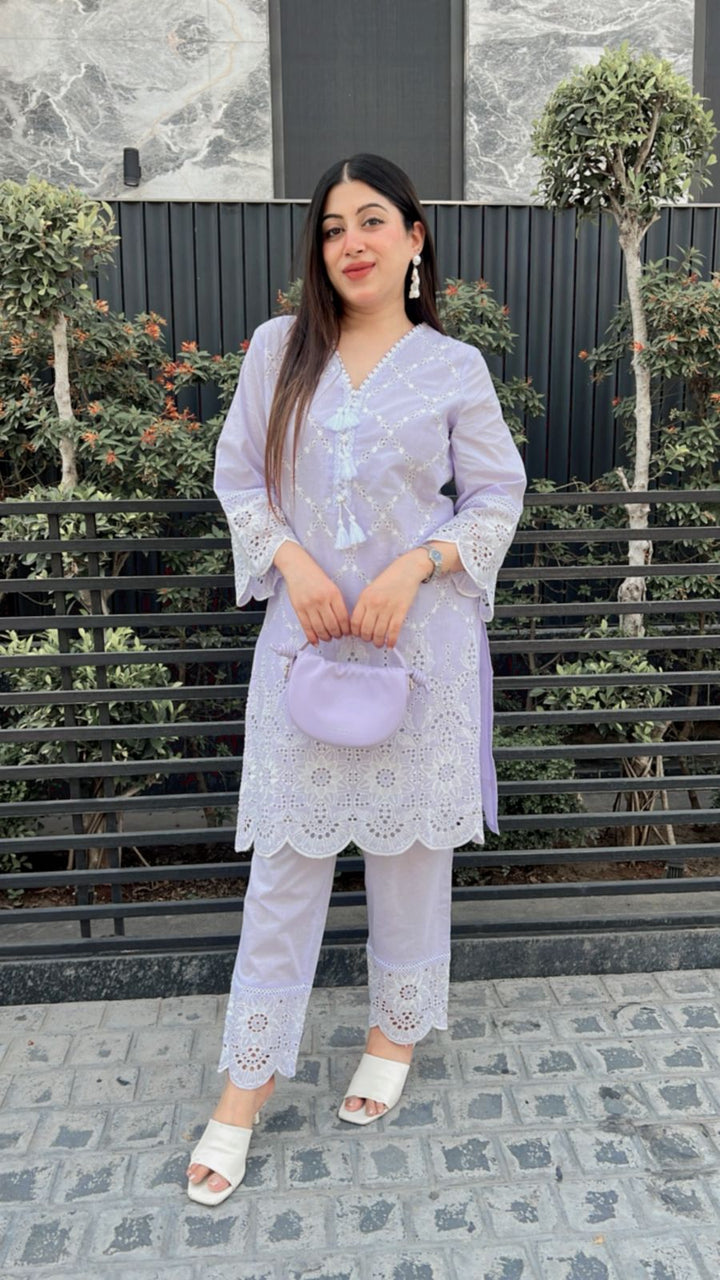 LAVENDER Schiffli co-ord with tassel detailing