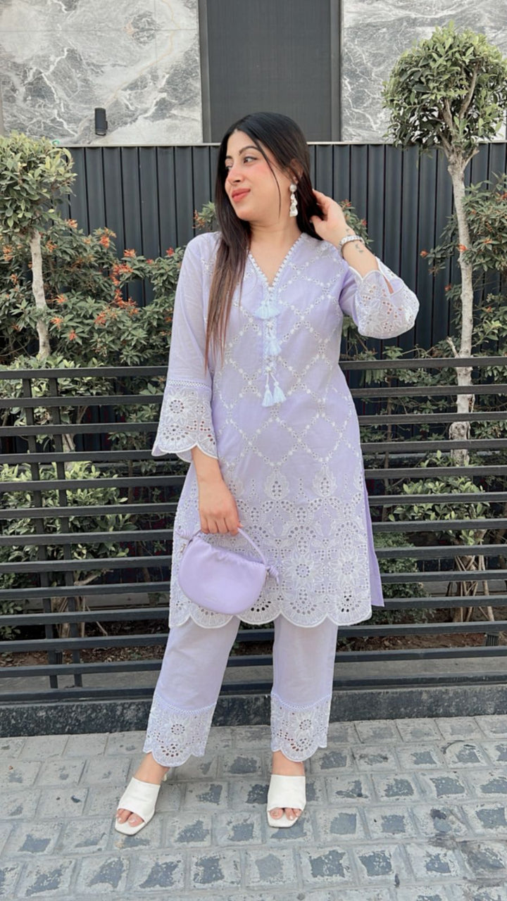 LAVENDER Schiffli co-ord with tassel detailing