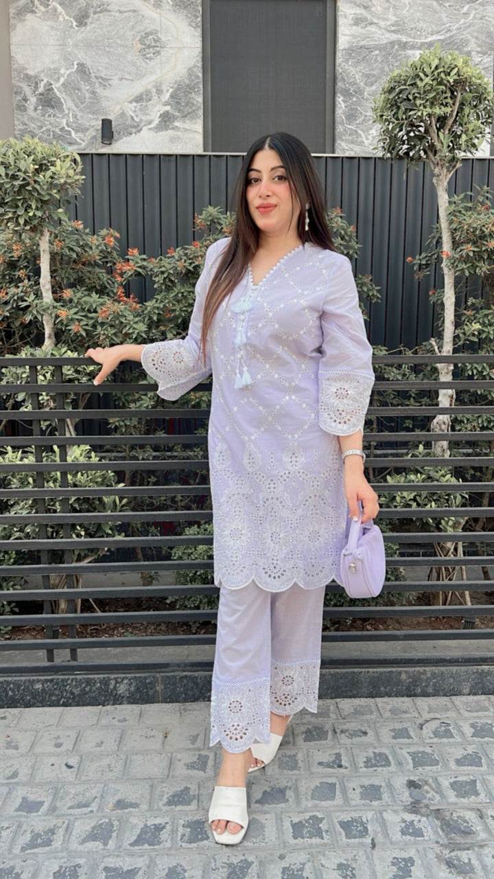 LAVENDER Schiffli co-ord with tassel detailing