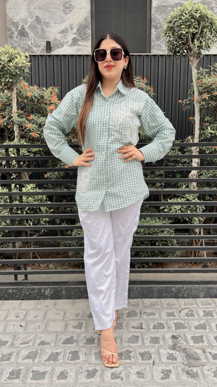 GINGHAM PRINT  FLORAL GREEN COTTON CO-ORD