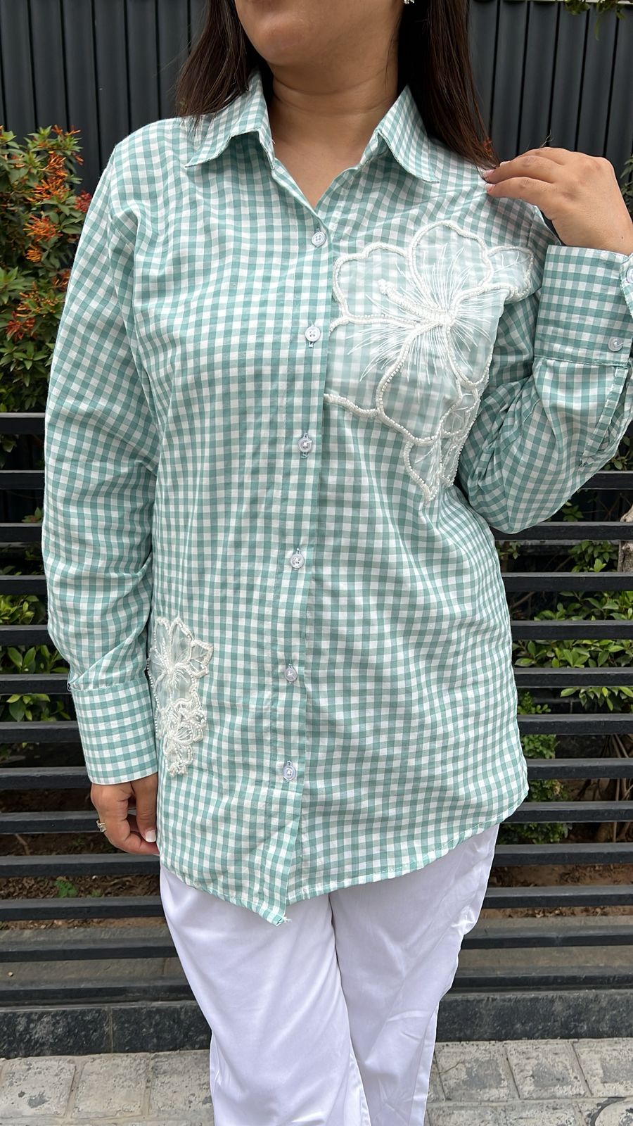 GINGHAM PRINT  FLORAL GREEN COTTON CO-ORD