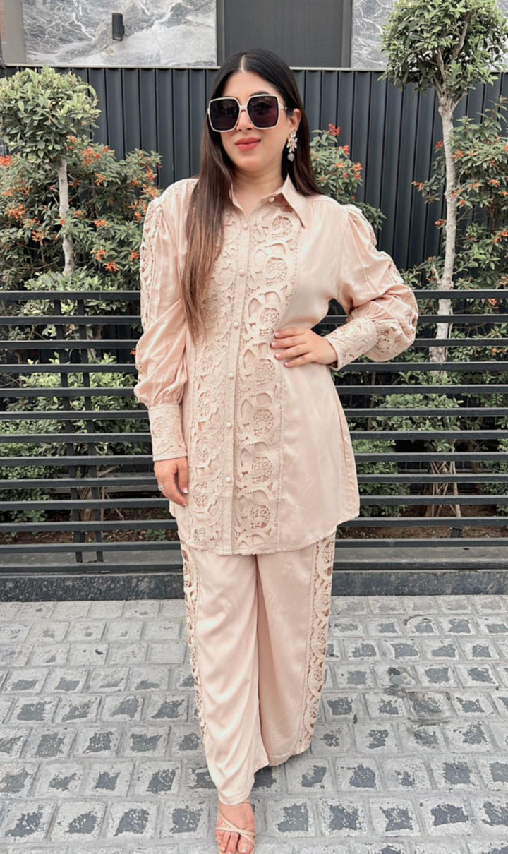 BEIGE LACE DETAILING CO-ORD