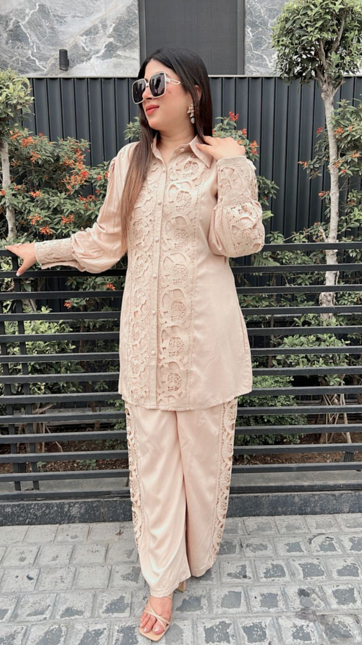 BEIGE LACE DETAILING CO-ORD