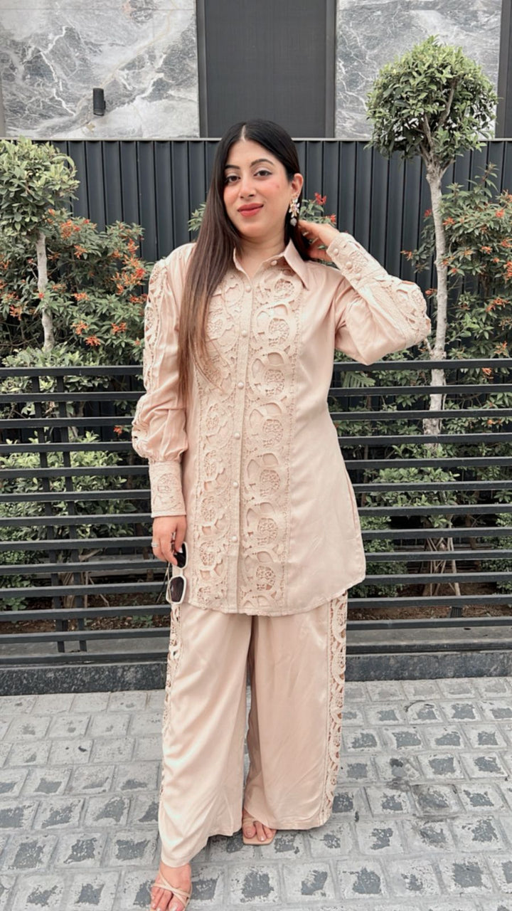 BEIGE LACE DETAILING CO-ORD