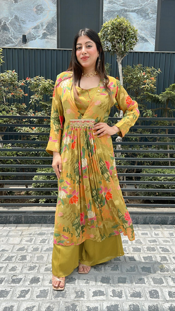 GREEN MUSTARD INTRICATE EMBELLISHMENTS 3 PC SET