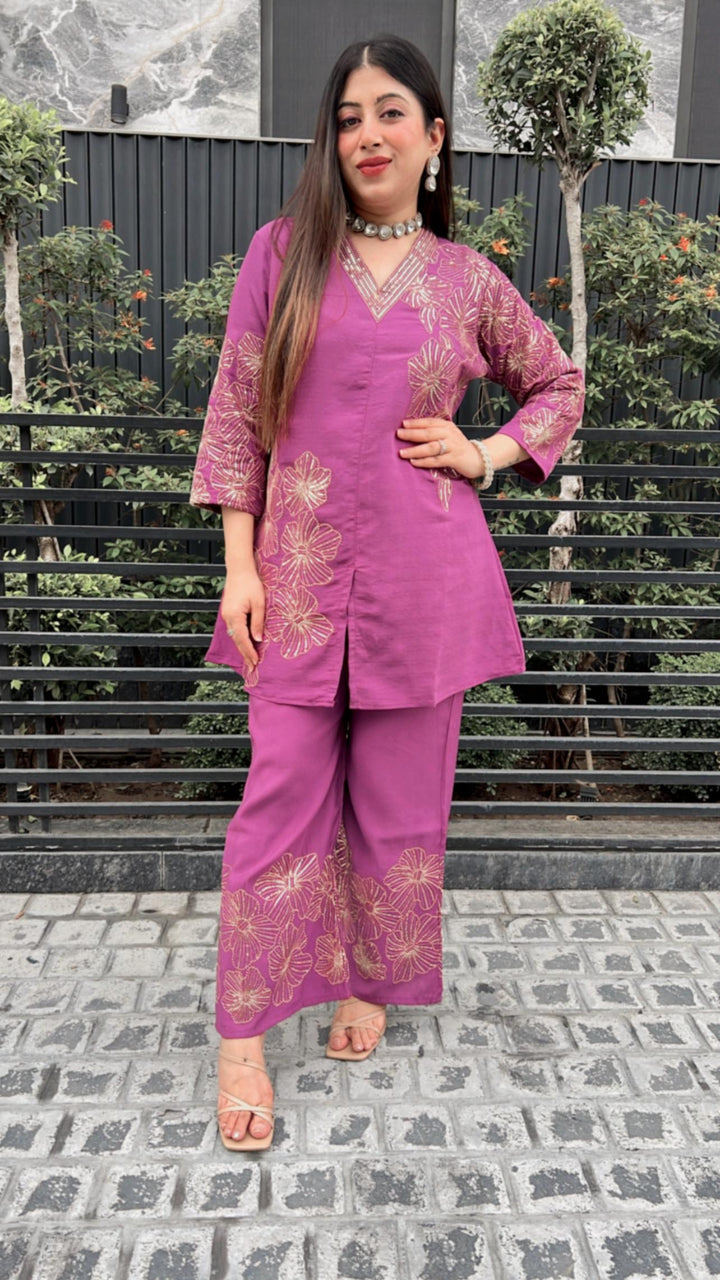 PURPLE SEQUIN EMBELLISHED CO-ORD Success
