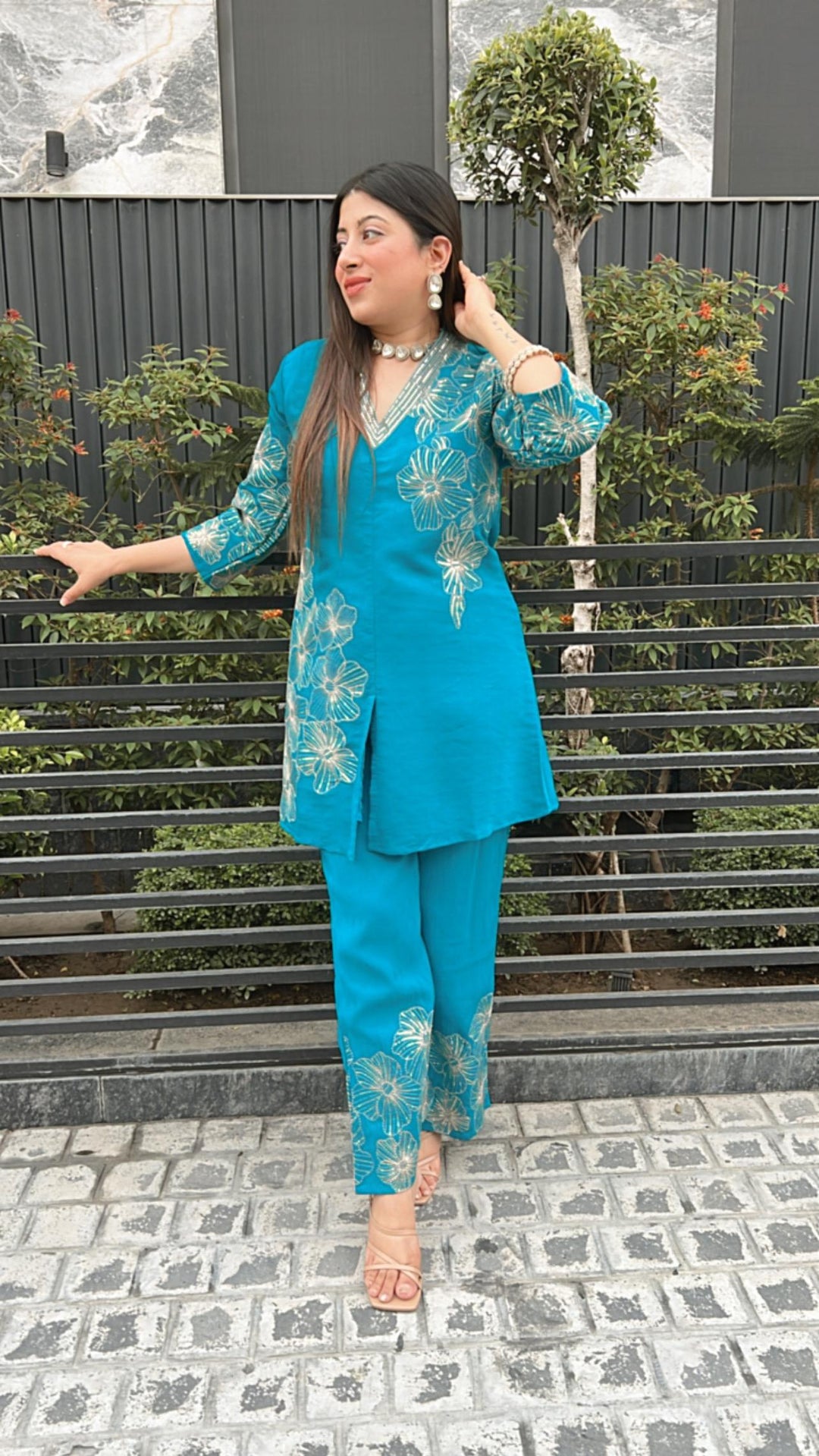 TURQOUISE BLUE SEQUIN EMBELLISHED CO-ORD