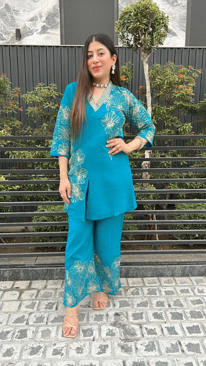 TURQOUISE BLUE SEQUIN EMBELLISHED CO-ORD