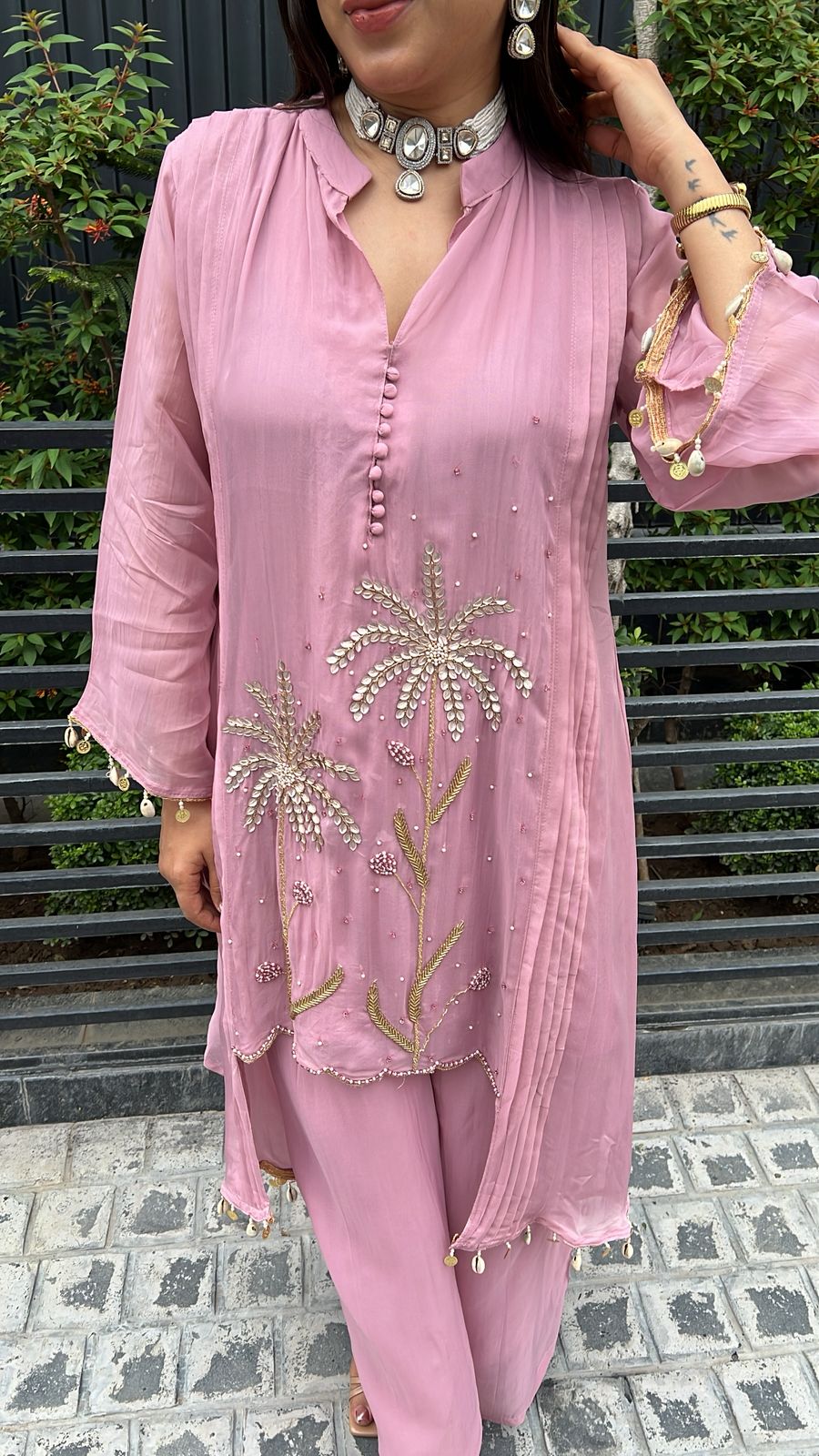 PINK ORGANZA SILK HANDWORK CO-ORD