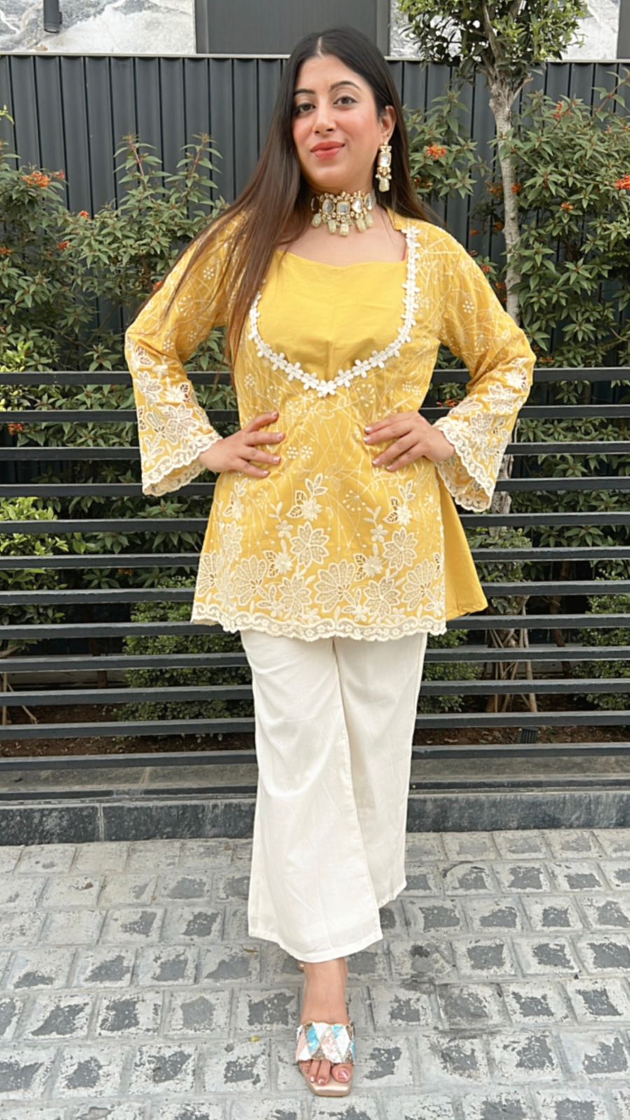 3pc Cotton Partywear Co-ord Set With Short Inner