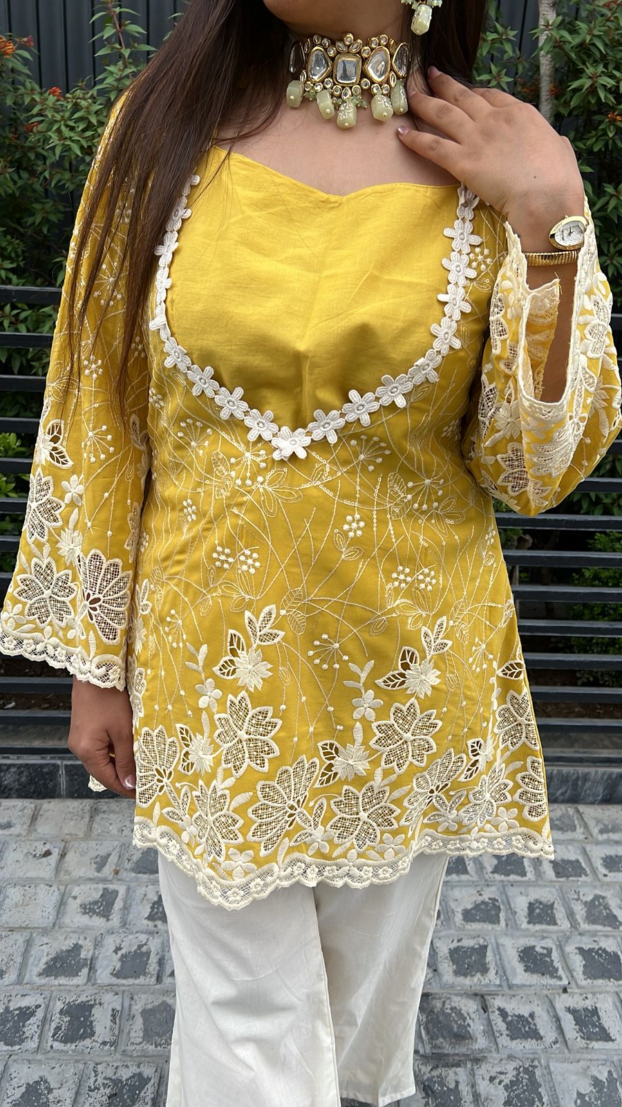 3pc Cotton Partywear Co-ord Set With Short Inner