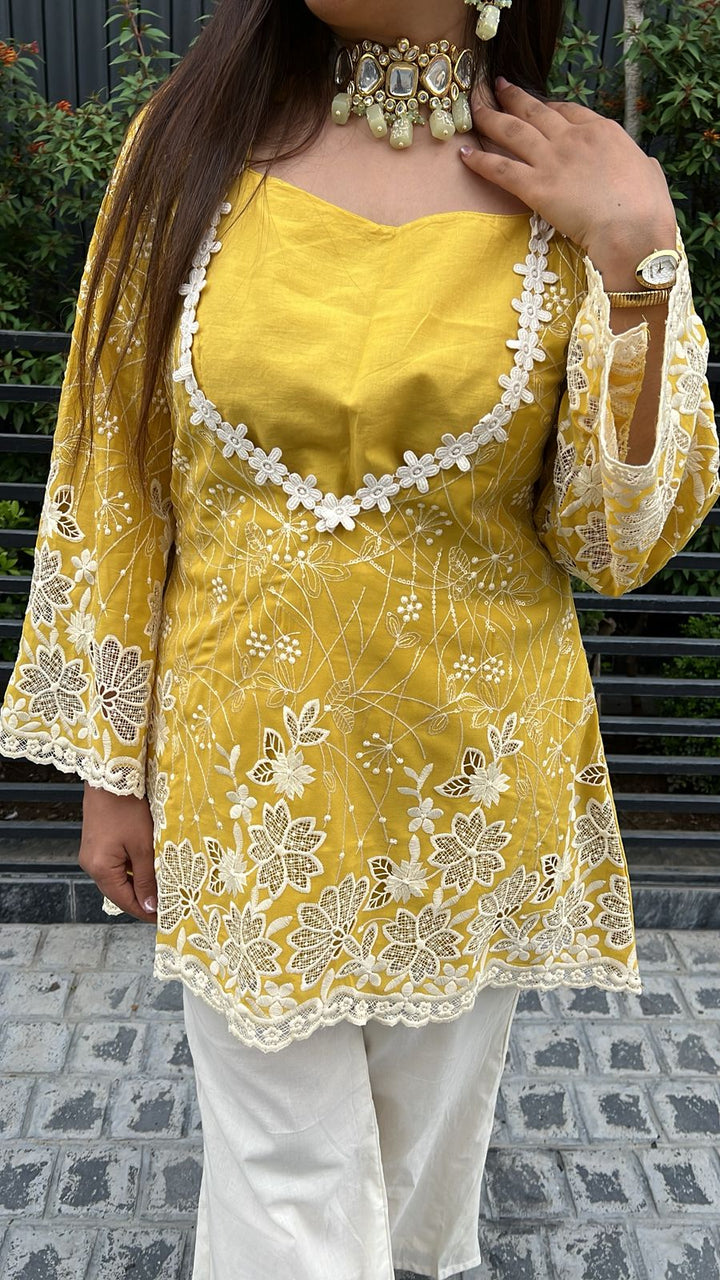 3pc Cotton Partywear Co-ord Set With Short Inner