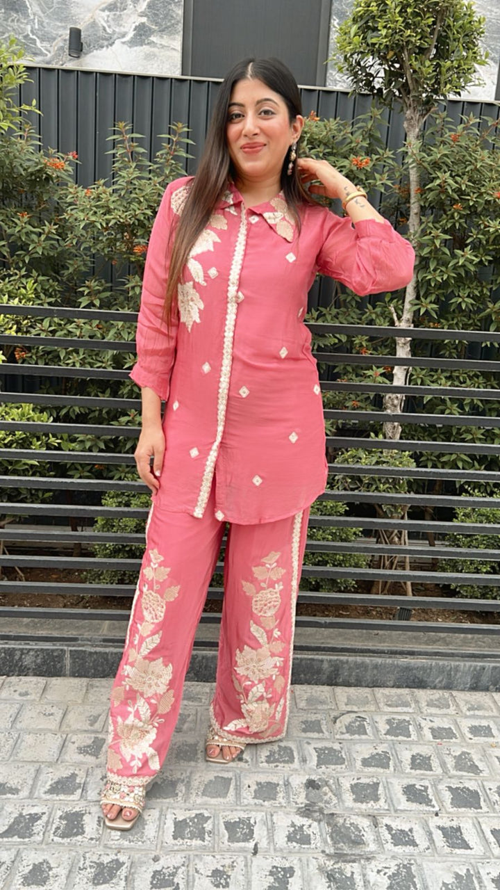 Chinon 2 pc co-ord set with embroidery and handwork 🌺