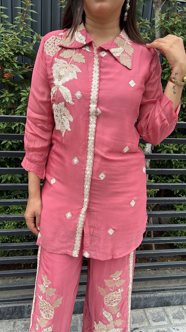 Chinon 2 pc co-ord set with embroidery and handwork 🌺