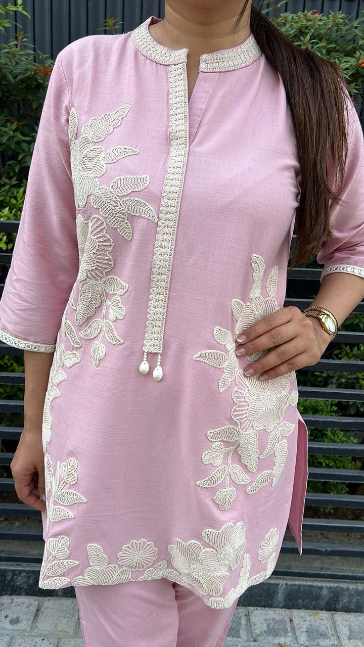 PINK FLORAL EMBROIDERY CO-ORD
