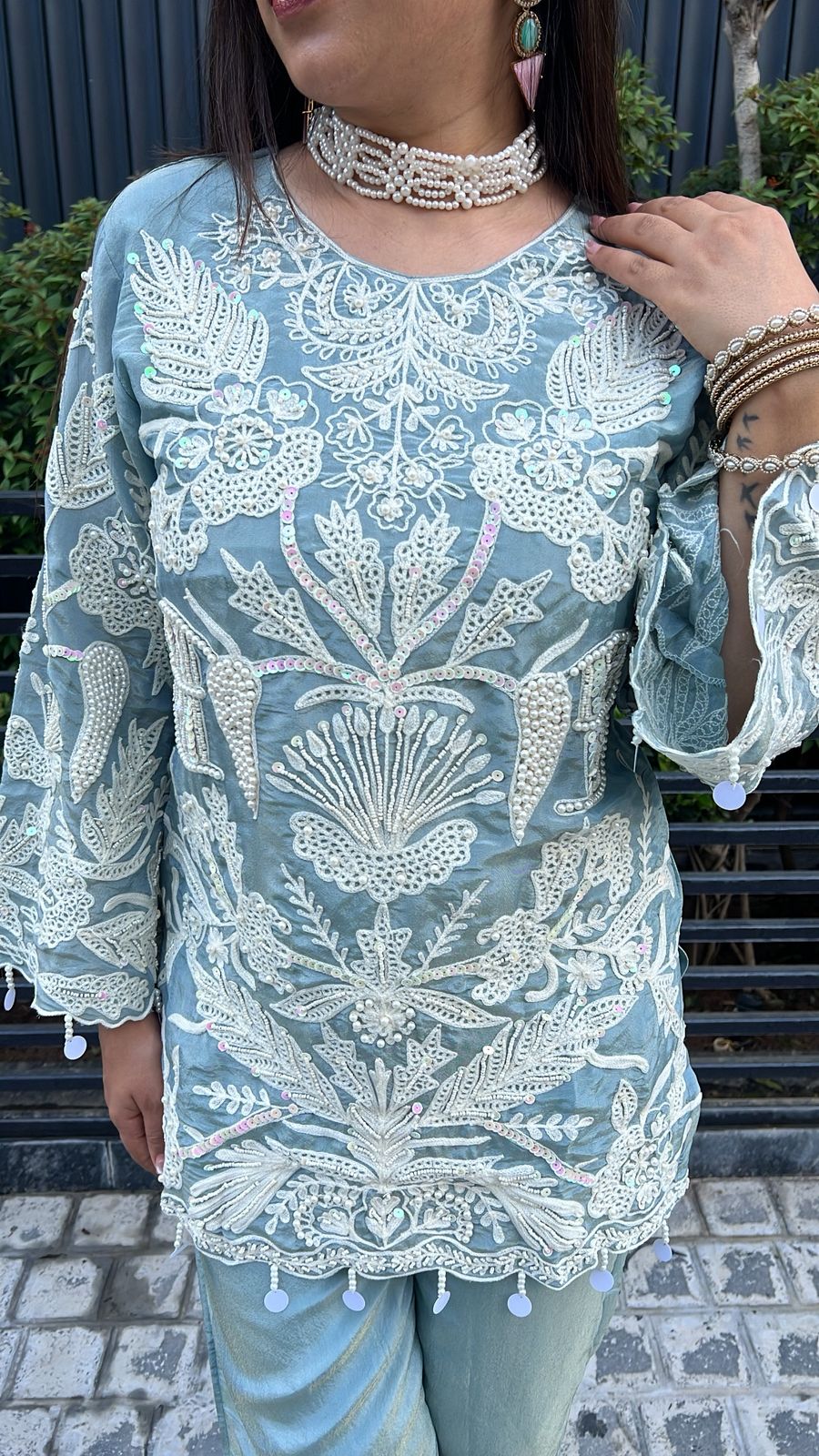 BLUE SHIMMER ORGANZA WITH HANDWORK & EMBROIDERY