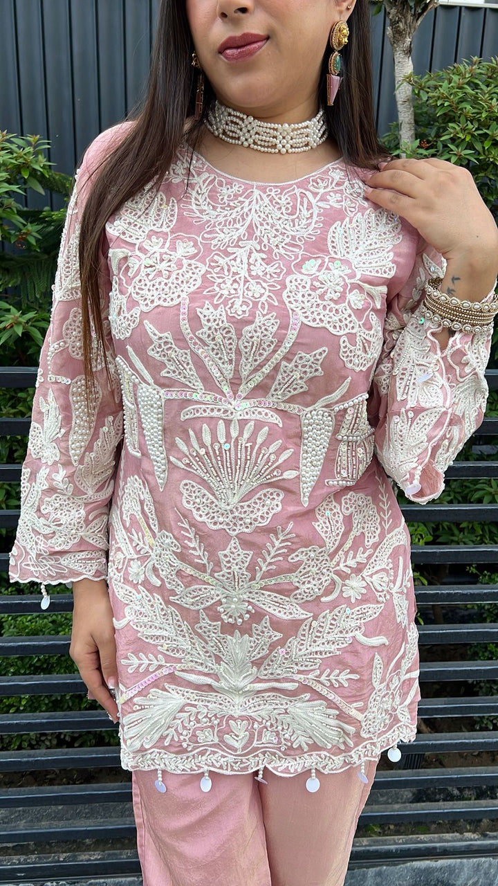 PINK SHIMMER ORGANZA WITH HANDWORK & EMBROIDERY Success