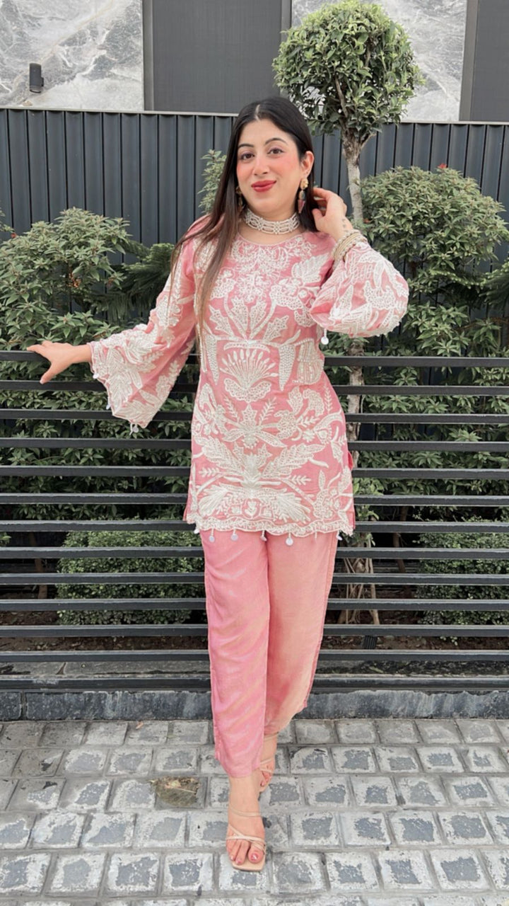 PINK SHIMMER ORGANZA WITH HANDWORK & EMBROIDERY Success