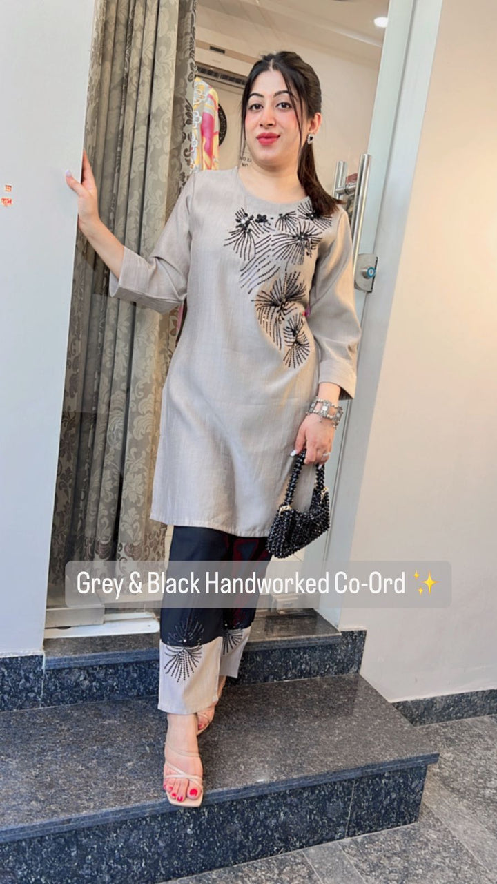 GREY BLACK HANDWORKED CO-ORD