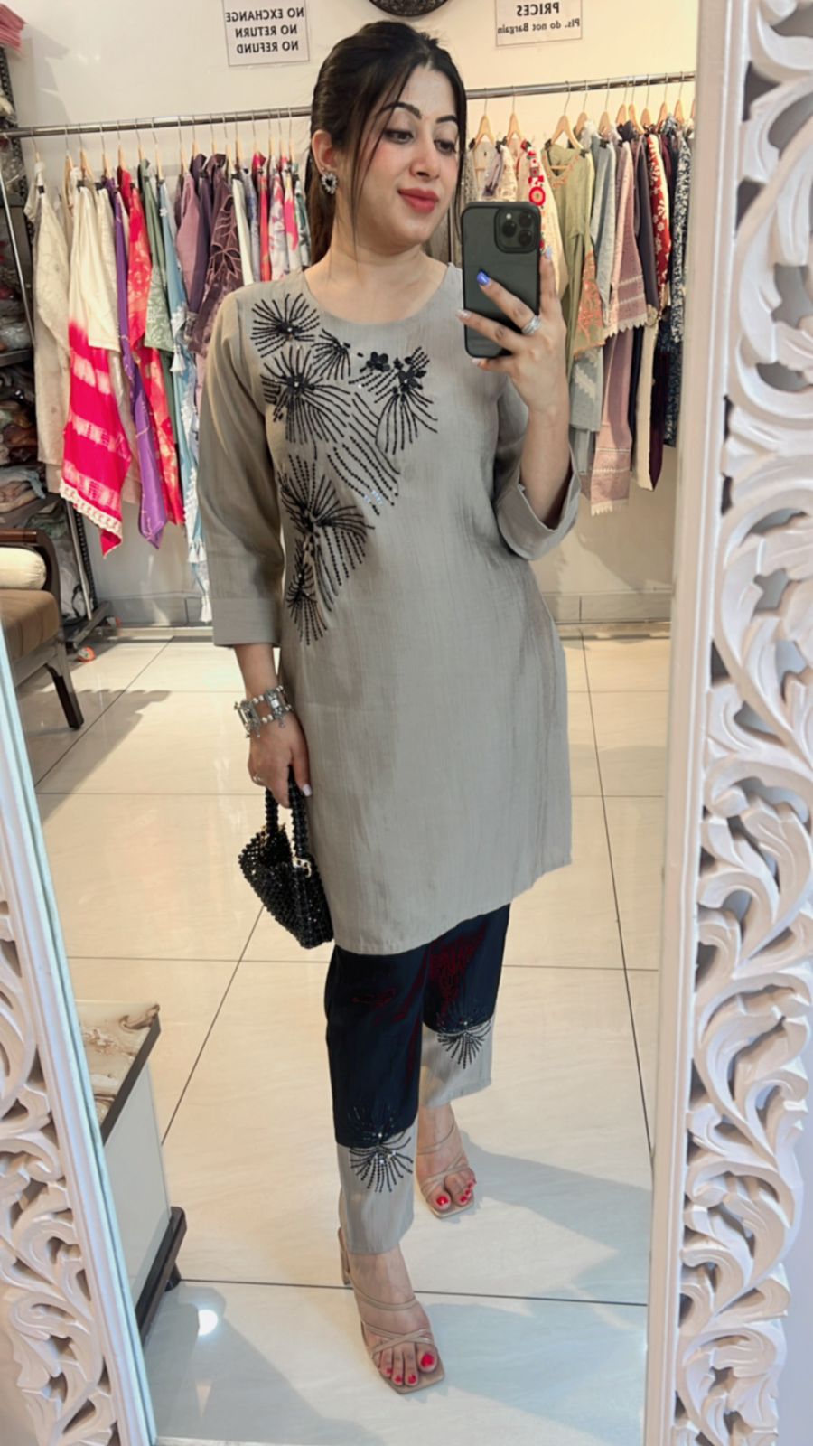 GREY BLACK HANDWORKED CO-ORD