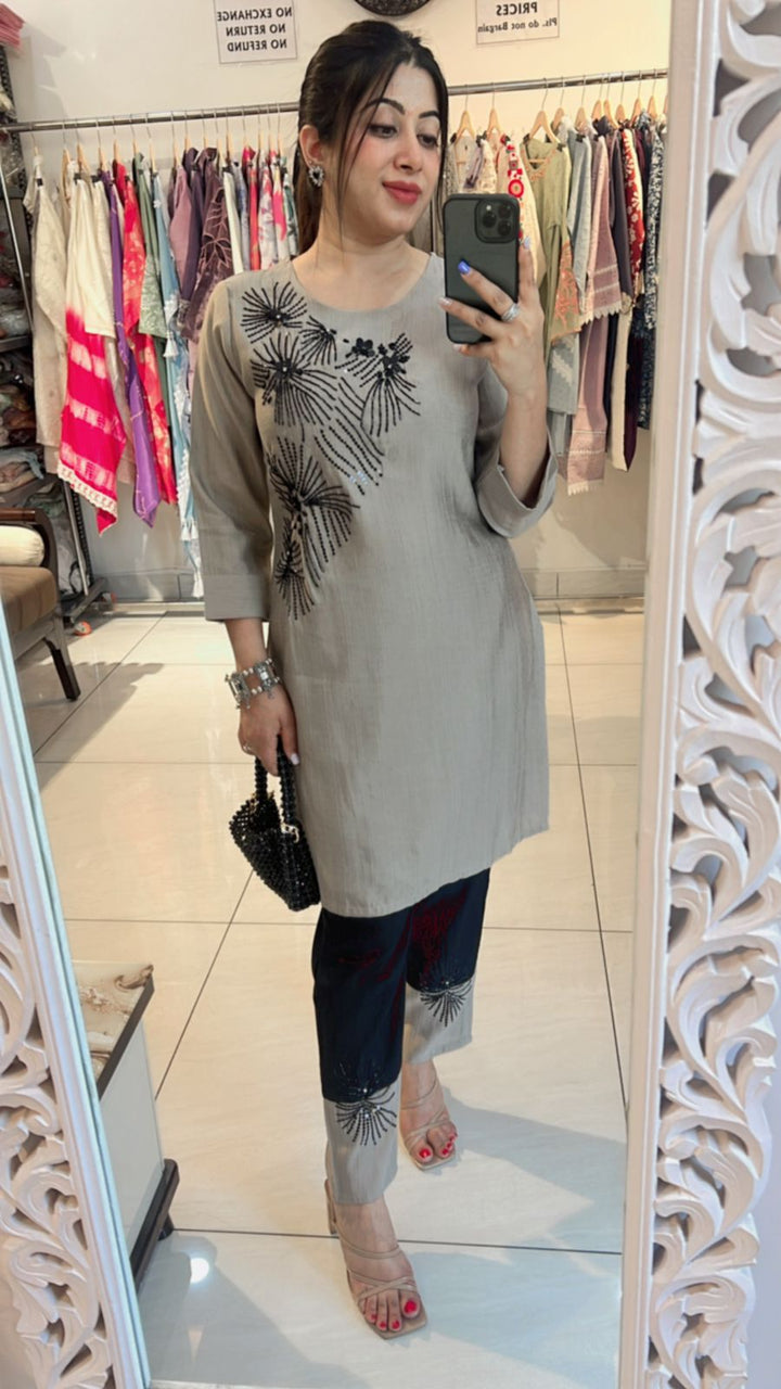 GREY BLACK HANDWORKED CO-ORD