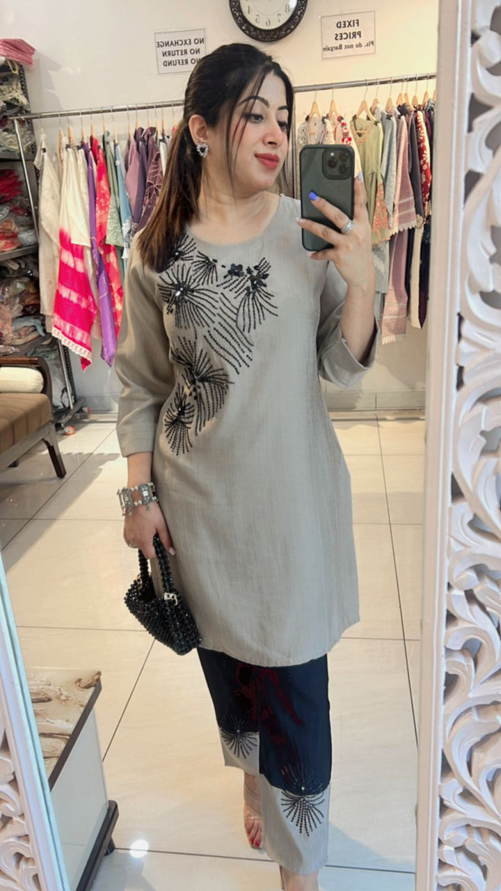 GREY BLACK HANDWORKED CO-ORD