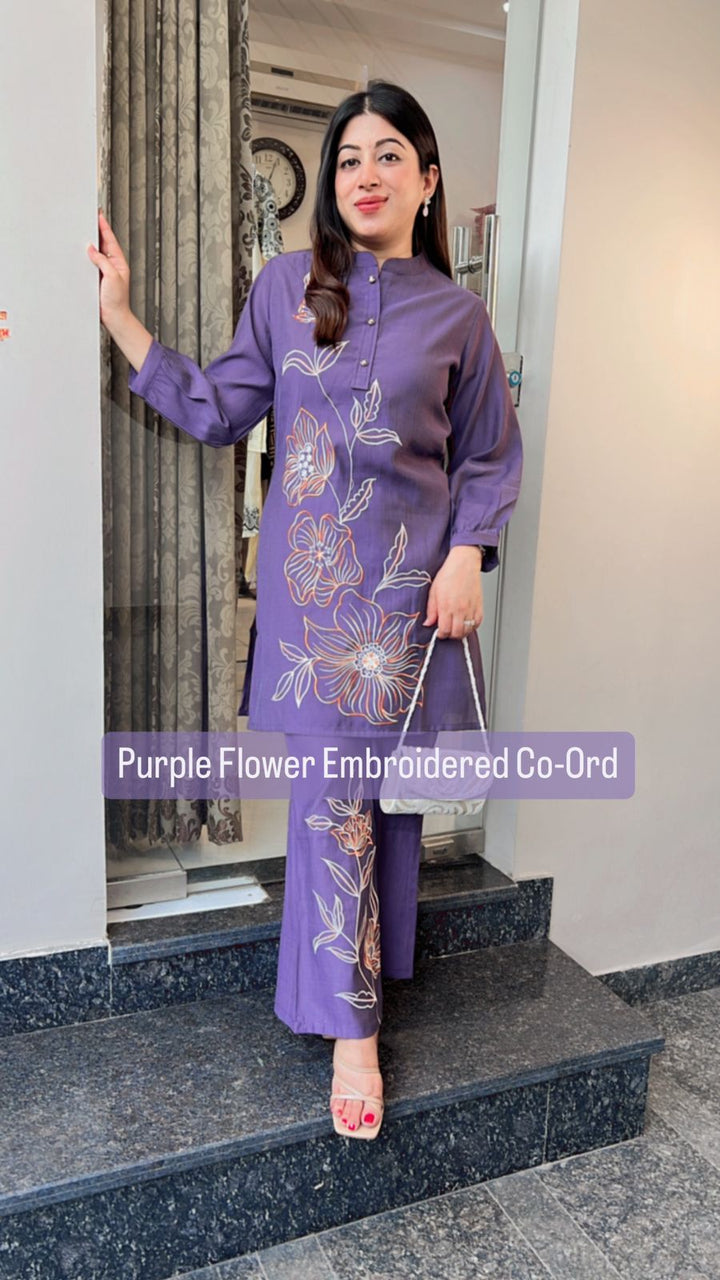 PURPLE FLOWER EMBROIDERED CO-ORD