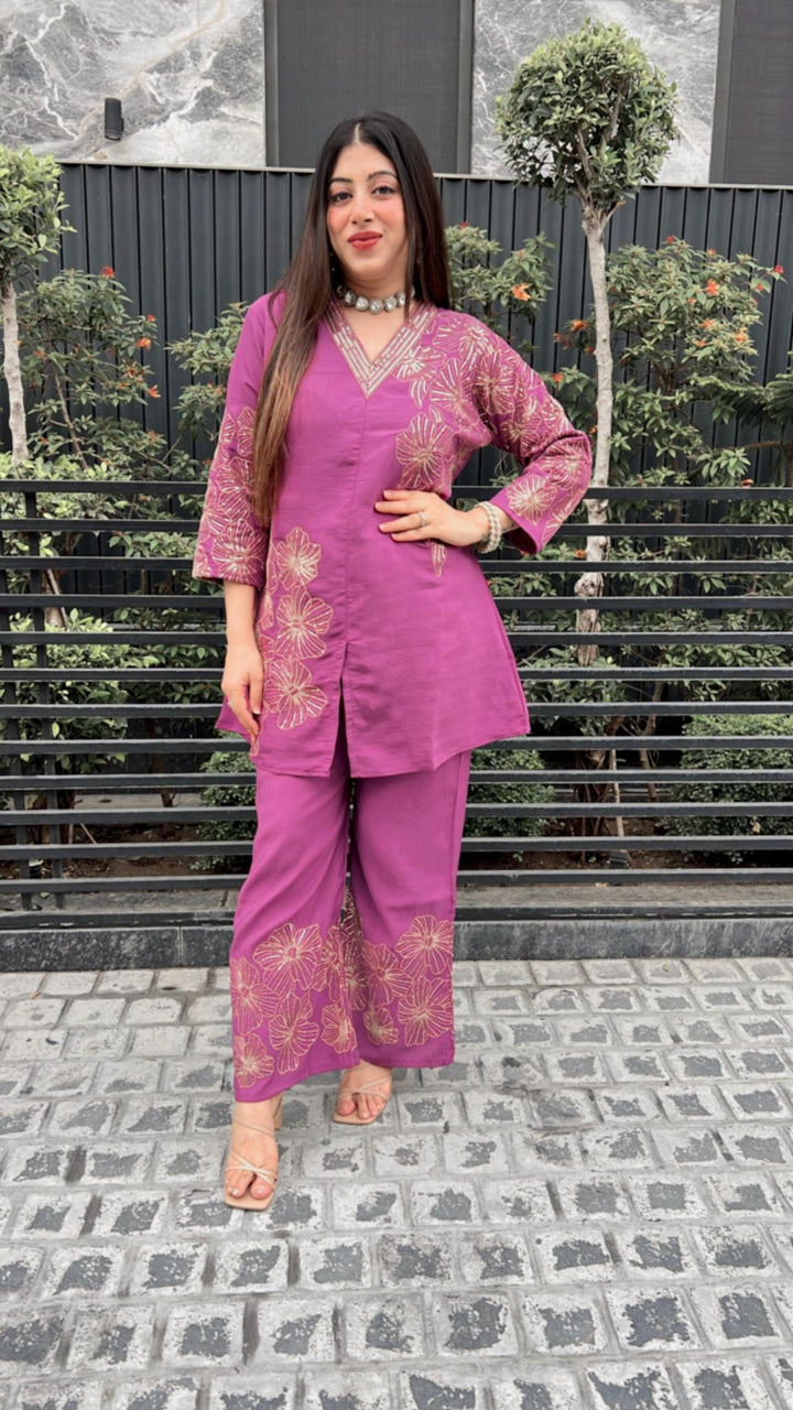 PURPLE SEQUIN EMBELLISHED CO-ORD Success