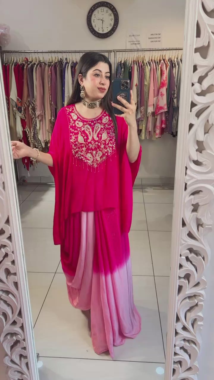 SHABANA-OMBRE DRAPE SKIRT SET WITH INNER