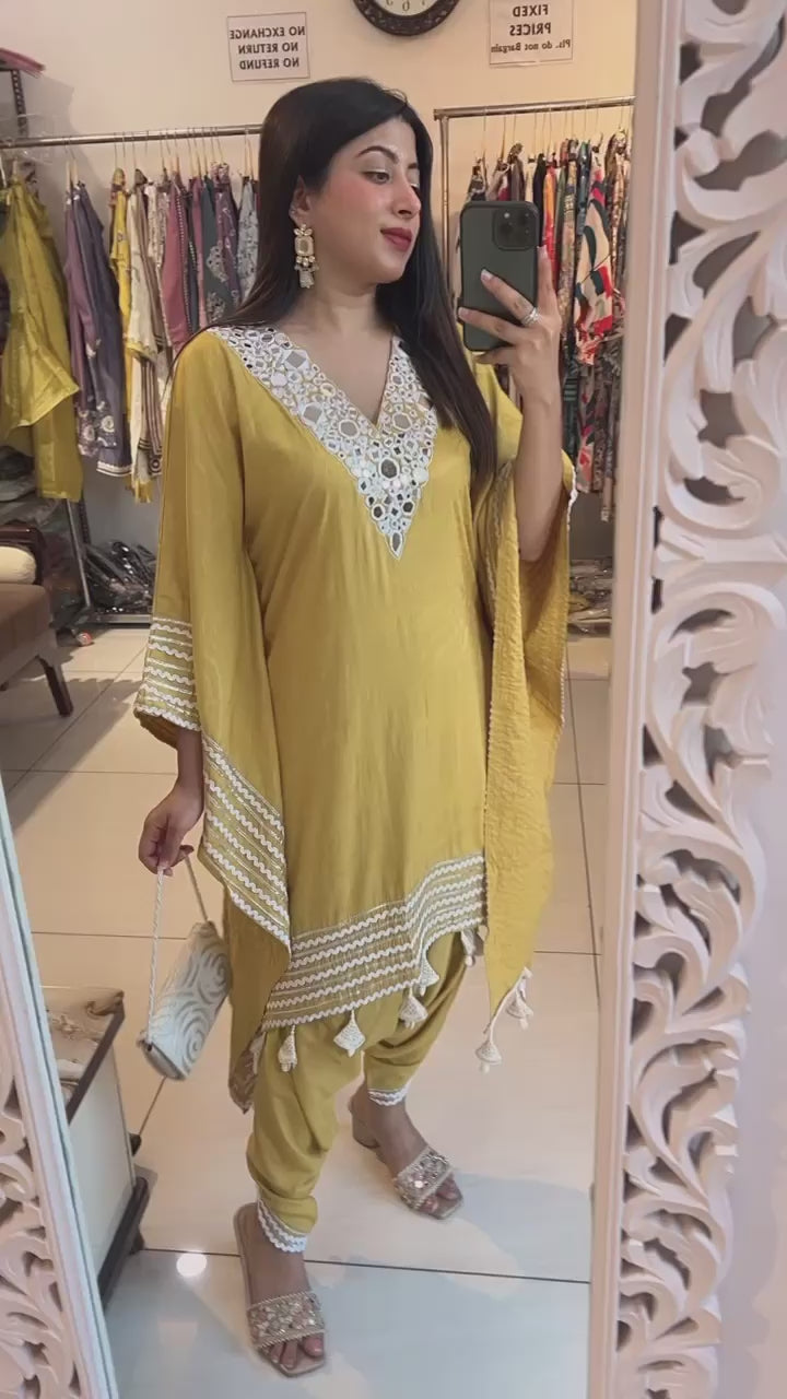 YELLOW MUSTARD FESTIVE KAFTAN SET
