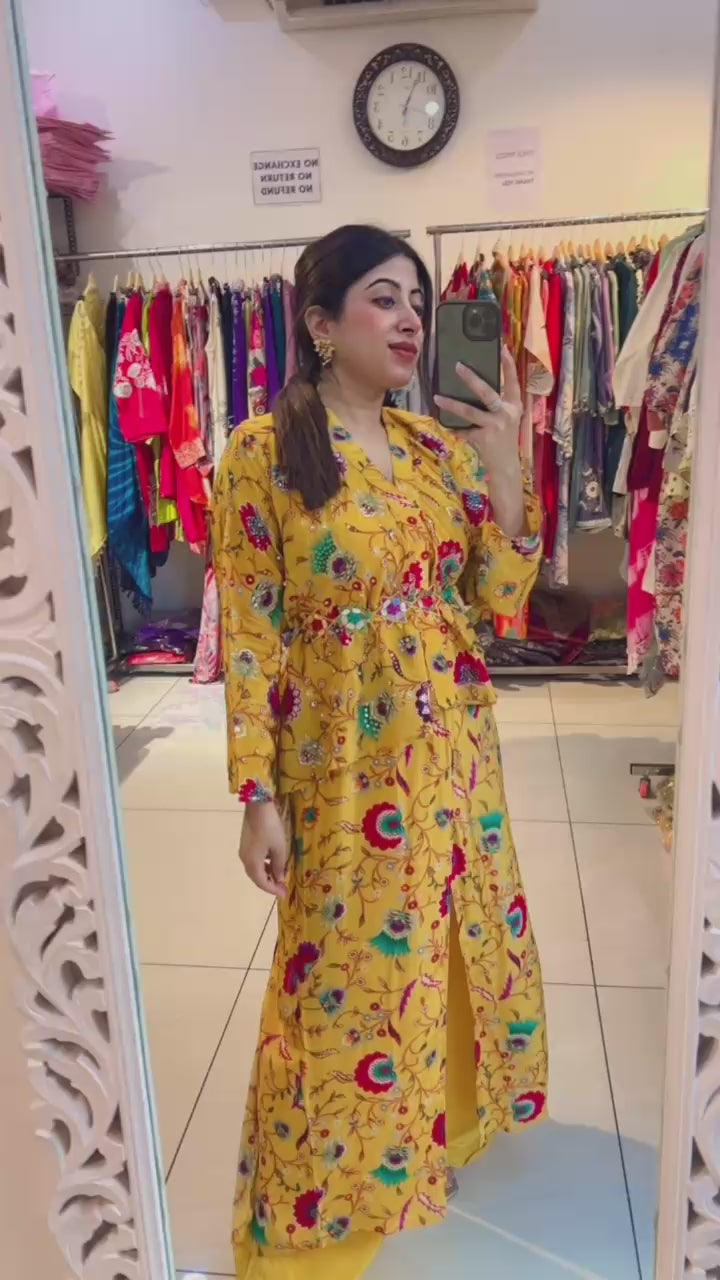 YELLOW MUSTARD 2 PC FESTIVE SET WITH BELT