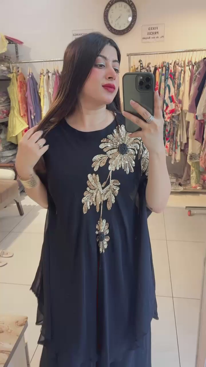 EMBELLISHED BLACK KAFTAN SET