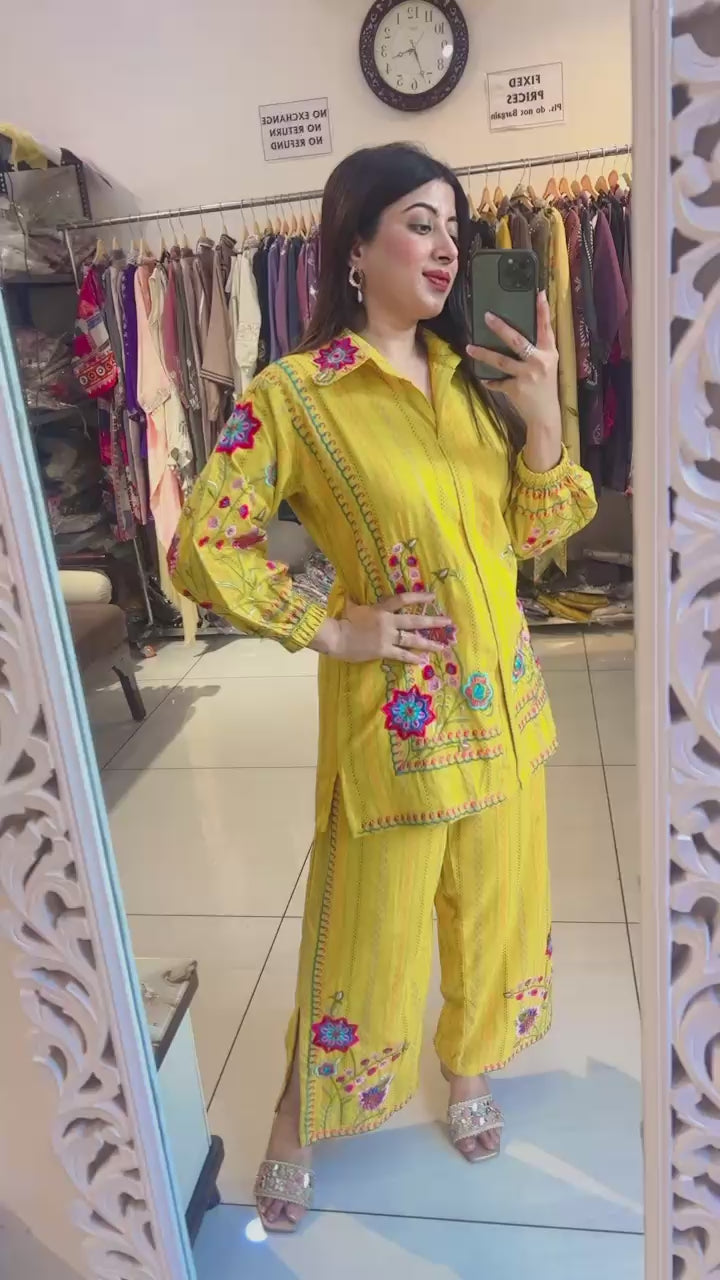 YELLOW MUSTARD FLOWER EMBROIDERD CO-ORD