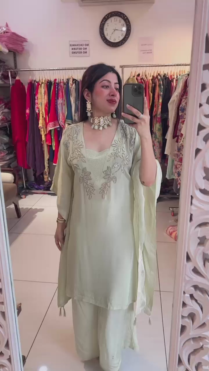 PISTA GREEN HANDWORKED KAFTAN